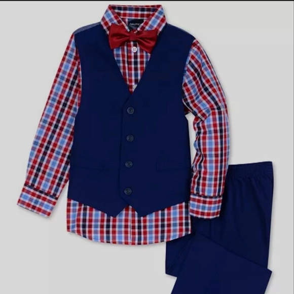 4T NWT Boys 4-Pc Check-Print Shirt, Vest, Pants, & Bowtie Set - Picture 1 of 4